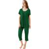 imageWiWi Viscose from Bamboo Pajamas for Women Capri Pants Pajama Sets Short Sleeve Sleepwear Set Top with Capris Pjs SXXLAdark Green