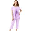 imageWiWi Viscose from Bamboo Pajamas for Women Capri Pants Pajama Sets Short Sleeve Sleepwear Set Top with Capris Pjs SXXLAlight Purple