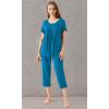 imageWiWi Viscose from Bamboo Pajamas for Women Capri Pants Pajama Sets Short Sleeve Sleepwear Set Top with Capris Pjs SXXLAteal Blue