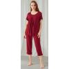 imageWiWi Viscose from Bamboo Pajamas for Women Capri Pants Pajama Sets Short Sleeve Sleepwear Set Top with Capris Pjs SXXLAwine