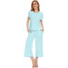 imageWiWi Viscose from Bamboo Pajamas for Women Capri Pants Pajama Sets Short Sleeve Sleepwear Set Top with Capris Pjs SXXLBaqua