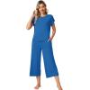 imageWiWi Viscose from Bamboo Pajamas for Women Capri Pants Pajama Sets Short Sleeve Sleepwear Set Top with Capris Pjs SXXLBbright Blue