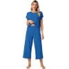 imageWiWi Viscose from Bamboo Pajamas for Women Capri Pants Pajama Sets Short Sleeve Sleepwear Set Top with Capris Pjs SXXLBbright Blue