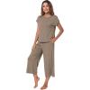 imageWiWi Viscose from Bamboo Pajamas for Women Capri Pants Pajama Sets Short Sleeve Sleepwear Set Top with Capris Pjs SXXLBcamel