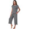 imageWiWi Viscose from Bamboo Pajamas for Women Capri Pants Pajama Sets Short Sleeve Sleepwear Set Top with Capris Pjs SXXLBdark Heather Grey