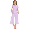 imageWiWi Viscose from Bamboo Pajamas for Women Capri Pants Pajama Sets Short Sleeve Sleepwear Set Top with Capris Pjs SXXLBlight Purple