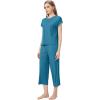 imageWiWi Viscose from Bamboo Pajamas for Women Capri Pants Pajama Sets Short Sleeve Sleepwear Set Top with Capris Pjs SXXLBteal Blue