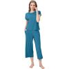 imageWiWi Viscose from Bamboo Pajamas for Women Capri Pants Pajama Sets Short Sleeve Sleepwear Set Top with Capris Pjs SXXLBteal Blue
