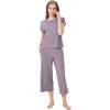 imageWiWi Viscose from Bamboo Pajamas for Women Capri Pants Pajama Sets Short Sleeve Sleepwear Set Top with Capris Pjs SXXLBviolet