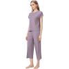 imageWiWi Viscose from Bamboo Pajamas for Women Capri Pants Pajama Sets Short Sleeve Sleepwear Set Top with Capris Pjs SXXLBviolet
