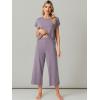 imageWiWi Viscose from Bamboo Pajamas for Women Capri Pants Pajama Sets Short Sleeve Sleepwear Set Top with Capris Pjs SXXLBviolet