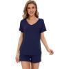 imageWiWi Viscose from Bamboo Pajamas for Women Short Sleeve Summer Tops with Shorts Pajama Set Cooling SXXLNavy