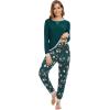 imageWiWi Viscose from Bamboo Womens Pajama Set Crew Neck Soft LongSleeve Top  Yoga Pants Sets with Pocket SXXLDark Greenchristmas Elk on Green