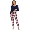 imageWiWi Viscose from Bamboo Womens Pajama Set Crew Neck Soft LongSleeve Top  Yoga Pants Sets with Pocket SXXLNavynavyRed Plaid