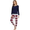 imageWiWi Viscose from Bamboo Womens Pajama Set Crew Neck Soft LongSleeve Top  Yoga Pants Sets with Pocket SXXLNavynavyRed Plaid