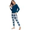imageWiWi Viscose from Bamboo Womens Pajama Set Crew Neck Soft LongSleeve Top  Yoga Pants Sets with Pocket SXXLPeacock BluenavyGreen Plaid