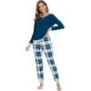 imageWiWi Viscose from Bamboo Womens Pajama Set Crew Neck Soft LongSleeve Top  Yoga Pants Sets with Pocket SXXLPeacock BluenavyGreen Plaid