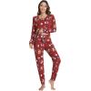 imageWiWi Viscose from Bamboo Womens Pajama Set Soft Long Raglan Sleeve Set Round Neck Pajamas SXXLChristmas Elk on Red
