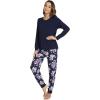 imageWiWi Viscose from Bamboo Womens Pajama Set Soft Long Raglan Sleeve Set Round Neck Pajamas SXXLNavydark NavyPurple Floral