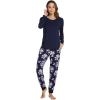imageWiWi Viscose from Bamboo Womens Pajama Set Soft Long Raglan Sleeve Set Round Neck Pajamas SXXLNavydark NavyPurple Floral