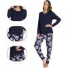 imageWiWi Viscose from Bamboo Womens Pajama Set Soft Long Raglan Sleeve Set Round Neck Pajamas SXXLNavydark NavyPurple Floral