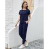 imageWiWi Womens 2 Piece Tracksuits Set with Pockets Scoop Neck Short Sleeve Tops Jogger Pants Lounge Sets Outfits SXXLDark Navy