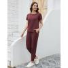 imageWiWi Womens 2 Piece Tracksuits Set with Pockets Scoop Neck Short Sleeve Tops Jogger Pants Lounge Sets Outfits SXXLDeep Brownish Red