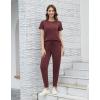 imageWiWi Womens 2 Piece Tracksuits Set with Pockets Scoop Neck Short Sleeve Tops Jogger Pants Lounge Sets Outfits SXXLDeep Brownish Red