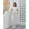 imageWiWi Womens 2 Piece Tracksuits Set with Pockets Scoop Neck Short Sleeve Tops Jogger Pants Lounge Sets Outfits SXXLGrayish White