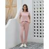 imageWiWi Womens 2 Piece Tracksuits Set with Pockets Scoop Neck Short Sleeve Tops Jogger Pants Lounge Sets Outfits SXXLSmoky Pink