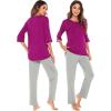 imageWiWi Womens 34 Sleeve Pajamas Set Soft Bamboo Viscose Top with Pants Sleepwear Plus Size Lightweight Pjs S4XAdark Reddish Purplelight Grey