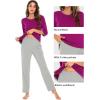 imageWiWi Womens 34 Sleeve Pajamas Set Soft Bamboo Viscose Top with Pants Sleepwear Plus Size Lightweight Pjs S4XAdark Reddish Purplelight Grey