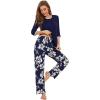 imageWiWi Womens 34 Sleeve Pajamas Set Soft Bamboo Viscose Top with Pants Sleepwear Plus Size Lightweight Pjs S4XAnavy Floral