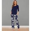 imageWiWi Womens 34 Sleeve Pajamas Set Soft Bamboo Viscose Top with Pants Sleepwear Plus Size Lightweight Pjs S4XAnavy Floral