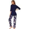 imageWiWi Womens 34 Sleeve Pajamas Set Soft Bamboo Viscose Top with Pants Sleepwear Plus Size Lightweight Pjs S4XAnavyPeony