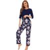 imageWiWi Womens 34 Sleeve Pajamas Set Soft Bamboo Viscose Top with Pants Sleepwear Plus Size Lightweight Pjs S4XAnavyPeony