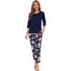imageWiWi Womens 34 Sleeve Pajamas Set Soft Bamboo Viscose Top with Pants Sleepwear Plus Size Lightweight Pjs S4XAnavyPeony