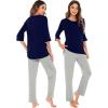 imageWiWi Womens 34 Sleeve Pajamas Set Soft Bamboo Viscose Top with Pants Sleepwear Plus Size Lightweight Pjs S4XAnavylight Grey