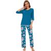 imageWiWi Womens 34 Sleeve Pajamas Set Soft Bamboo Viscose Top with Pants Sleepwear Plus Size Lightweight Pjs S4XAteal BluePeony