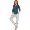 imageWiWi Womens 34 Sleeve Pajamas Set Soft Bamboo Viscose Top with Pants Sleepwear Plus Size Lightweight Pjs S4XAwhiteGreen Dots