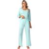 imageWiWi Womens 34 Sleeve Pajamas Set Soft Bamboo Viscose Top with Pants Sleepwear Plus Size Lightweight Pjs S4XBaqua