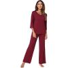 imageWiWi Womens 34 Sleeve Pajamas Set Soft Bamboo Viscose Top with Pants Sleepwear Plus Size Lightweight Pjs S4XBwine