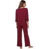 imageWiWi Womens 34 Sleeve Pajamas Set Soft Bamboo Viscose Top with Pants Sleepwear Plus Size Lightweight Pjs S4XBwine