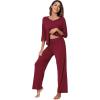 imageWiWi Womens 34 Sleeve Pajamas Set Soft Bamboo Viscose Top with Pants Sleepwear Plus Size Lightweight Pjs S4XBwine