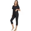 imageWiWi Womens Pajama Set 2 Piece Short Sleeve Tunic Top Capri Leggings Sleepwear Soft Pjs Viscose from Bamboo SXXLBlack