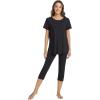 imageWiWi Womens Pajama Set 2 Piece Short Sleeve Tunic Top Capri Leggings Sleepwear Soft Pjs Viscose from Bamboo SXXLBlack