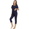 imageWiWi Womens Pajama Set 2 Piece Short Sleeve Tunic Top Capri Leggings Sleepwear Soft Pjs Viscose from Bamboo SXXLNavy