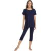 imageWiWi Womens Pajama Set 2 Piece Short Sleeve Tunic Top Capri Leggings Sleepwear Soft Pjs Viscose from Bamboo SXXLNavy