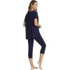 imageWiWi Womens Pajama Set 2 Piece Short Sleeve Tunic Top Capri Leggings Sleepwear Soft Pjs Viscose from Bamboo SXXLNavy