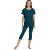 imageWiWi Womens Pajama Set 2 Piece Short Sleeve Tunic Top Capri Leggings Sleepwear Soft Pjs Viscose from Bamboo SXXLPeacock Blue